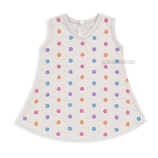 Cotton A-line frock 0-3M - Grey flower