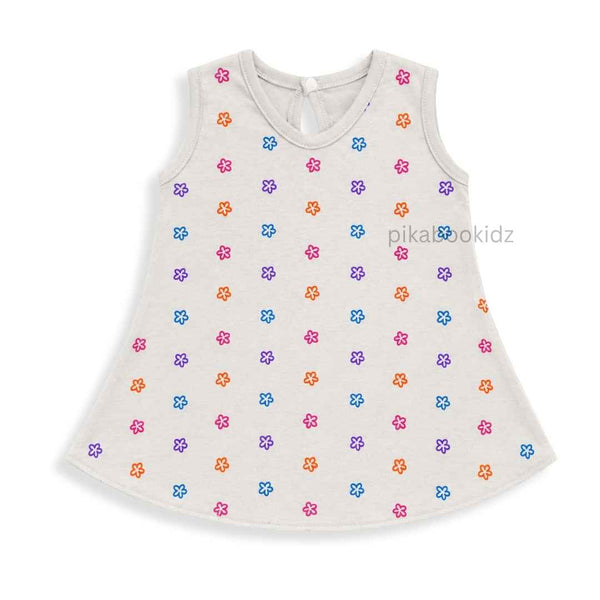 Cotton A-line frock 0-3M - Grey flower