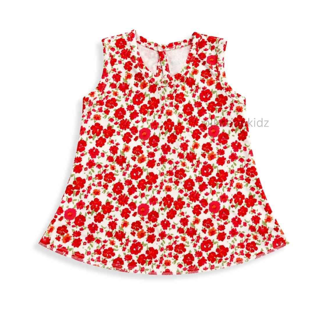 Cotton A-line frock 0-3M - Red florals