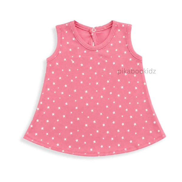 Cotton A-line frock 0-3M - Peach stars
