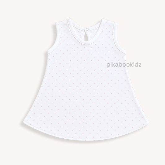 Cotton A-line frock 0-3M - Pink dots