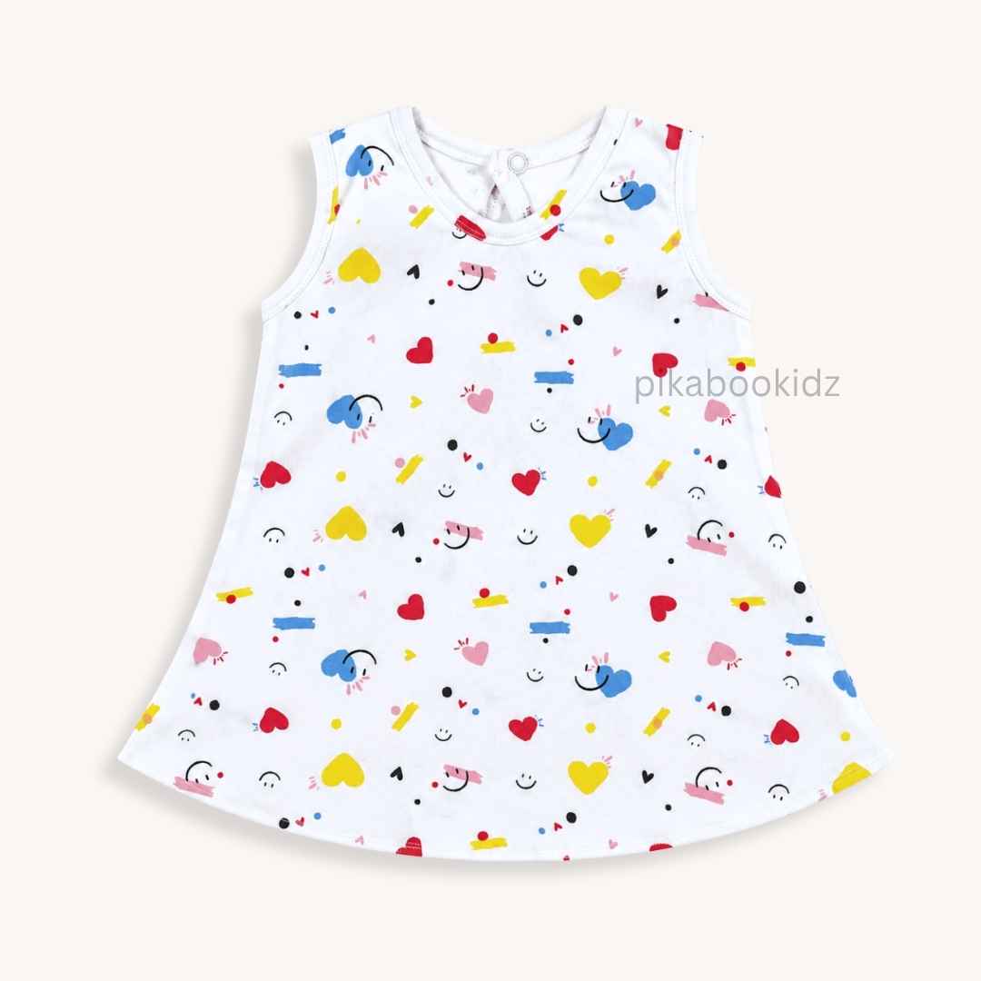 Cotton A-line frock 0-3M - Smiley Hearts