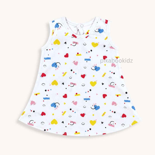 Cotton A-line frock 0-3M - Smiley Hearts