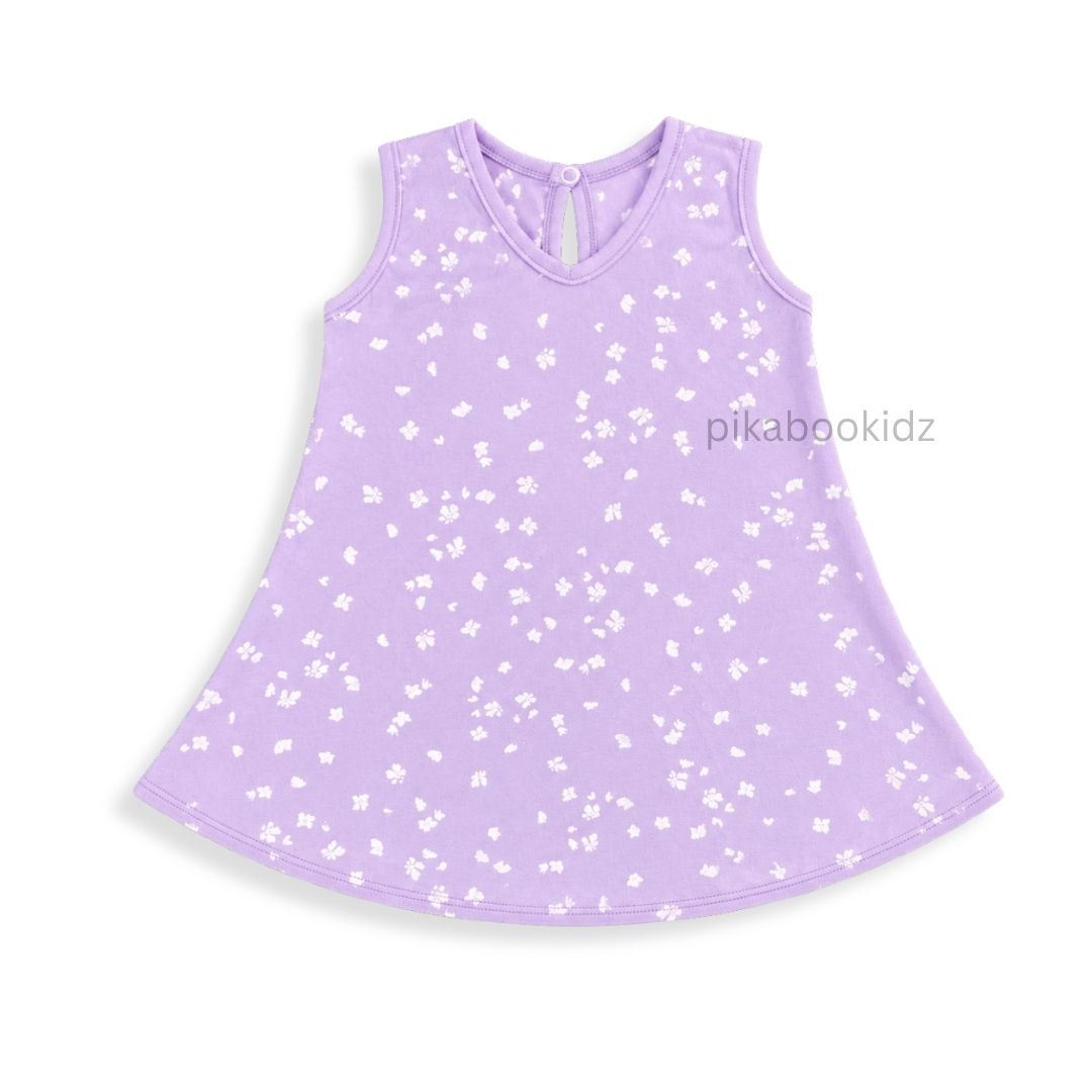 Cotton A-line frock 3-6M -Purple flowers