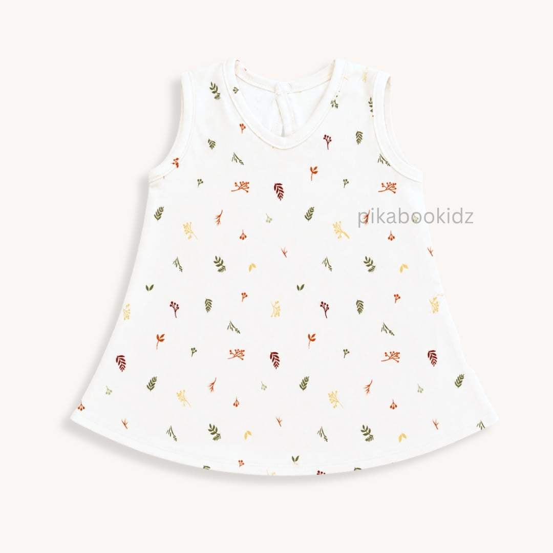 Cotton A-line frock 0-3M - Leaves