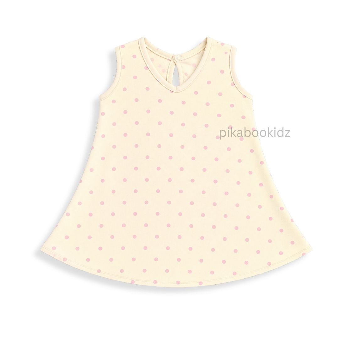 Cotton A-line frock 3-6M - Pink dots