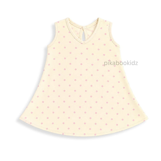 Cotton A-line frock 3-6M - Pink dots