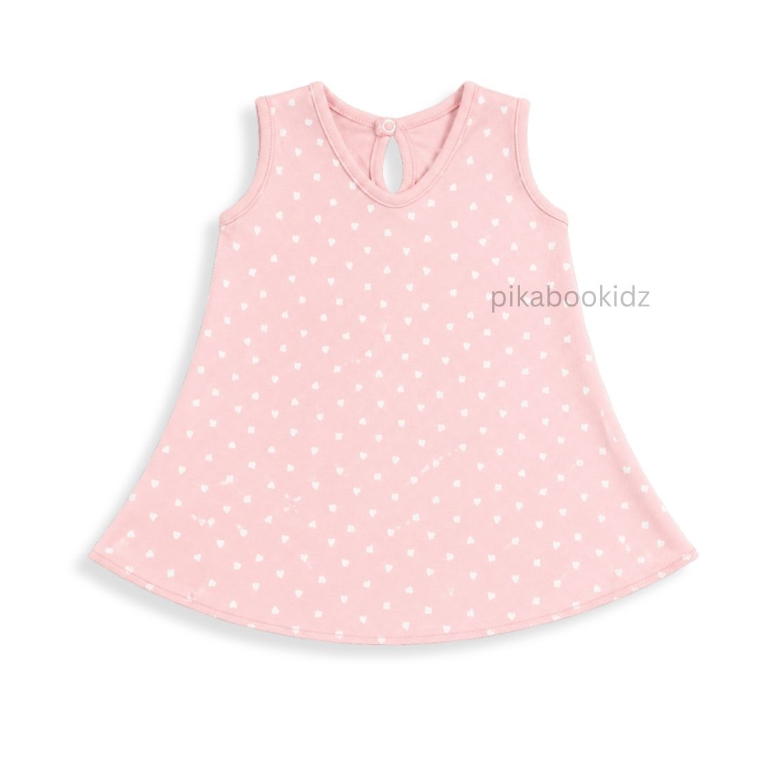 Cotton A-line frock 0-3M - Pink Hearts