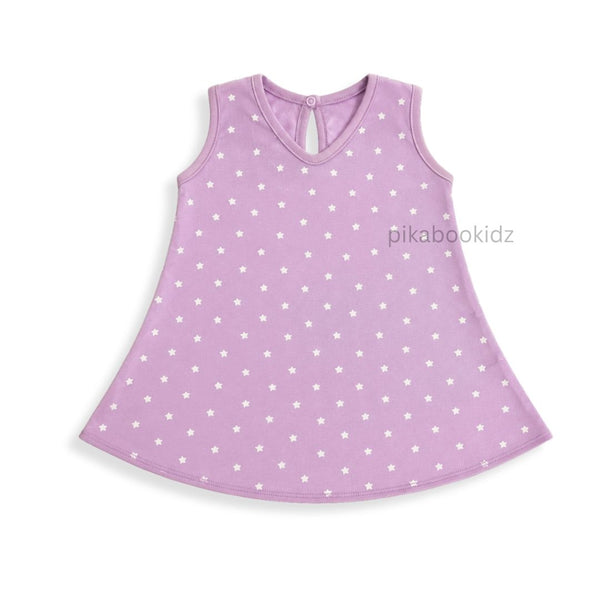 Cotton A-line frock 3-6M - Purple stars