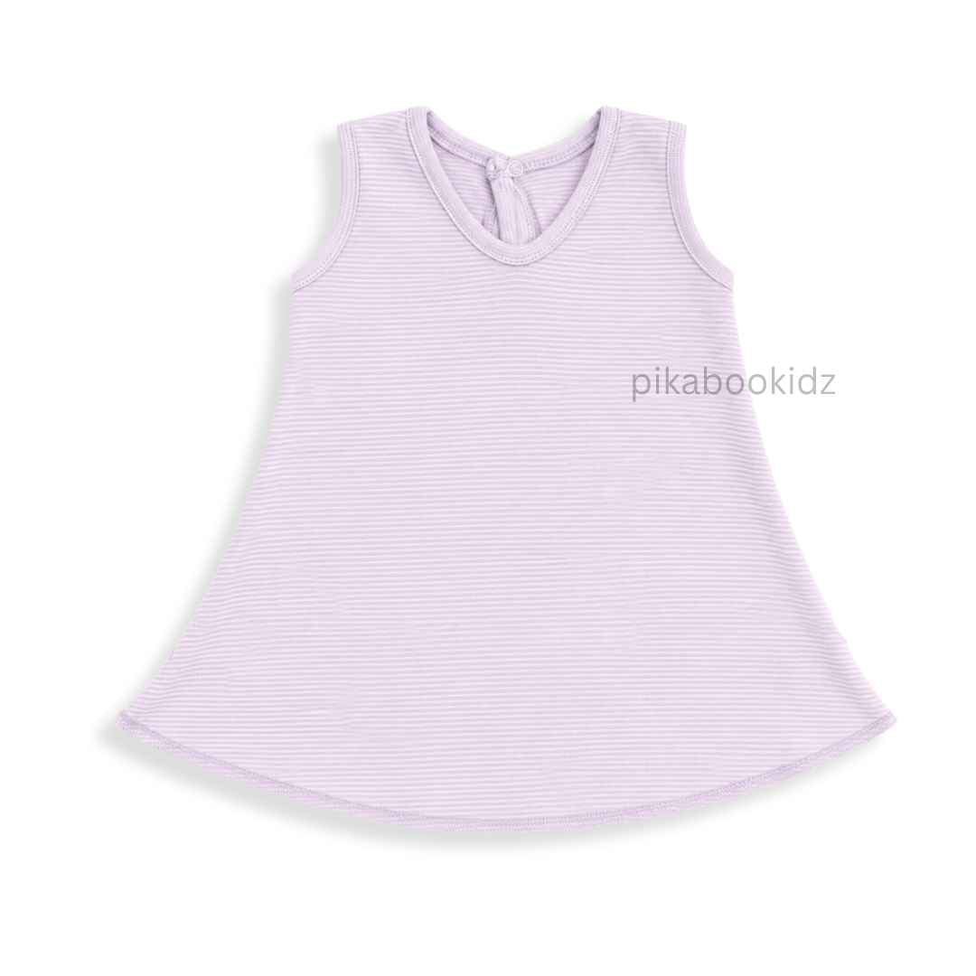 Cotton A-line frock 3-6M - Purple stripes