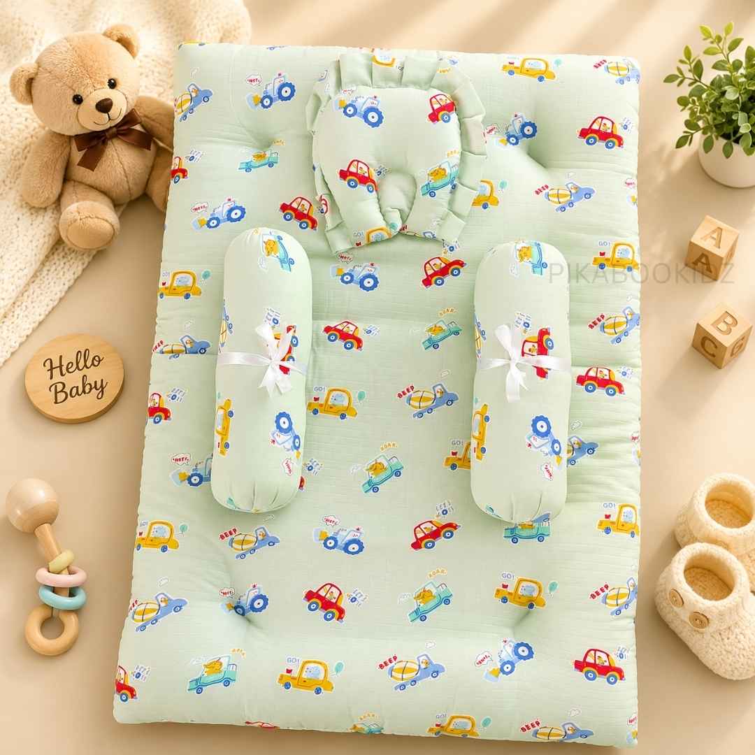 Muslin bed with Bolsters and pillow Cars