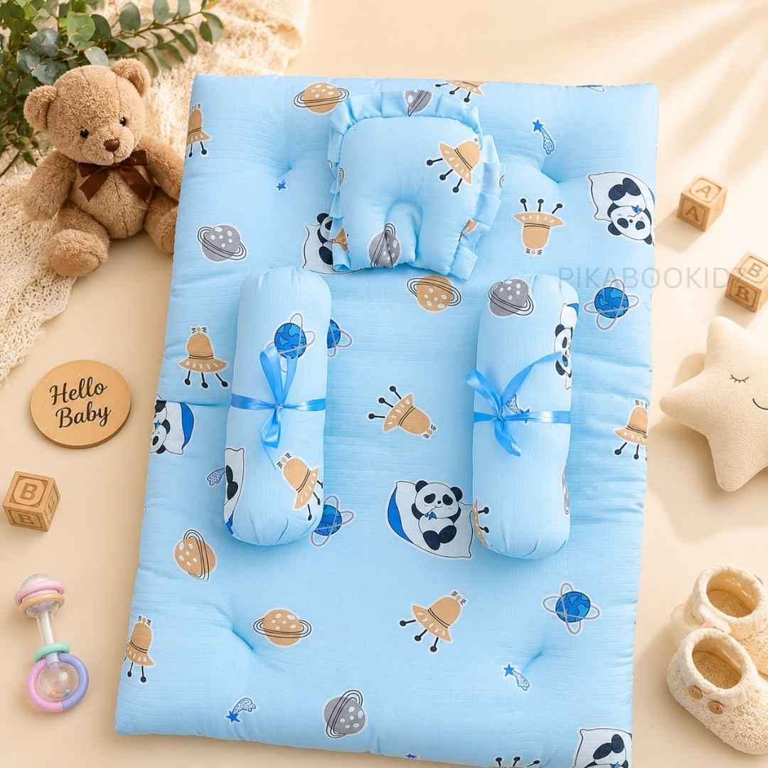 Muslin bed with Bolsters and pillow Panda