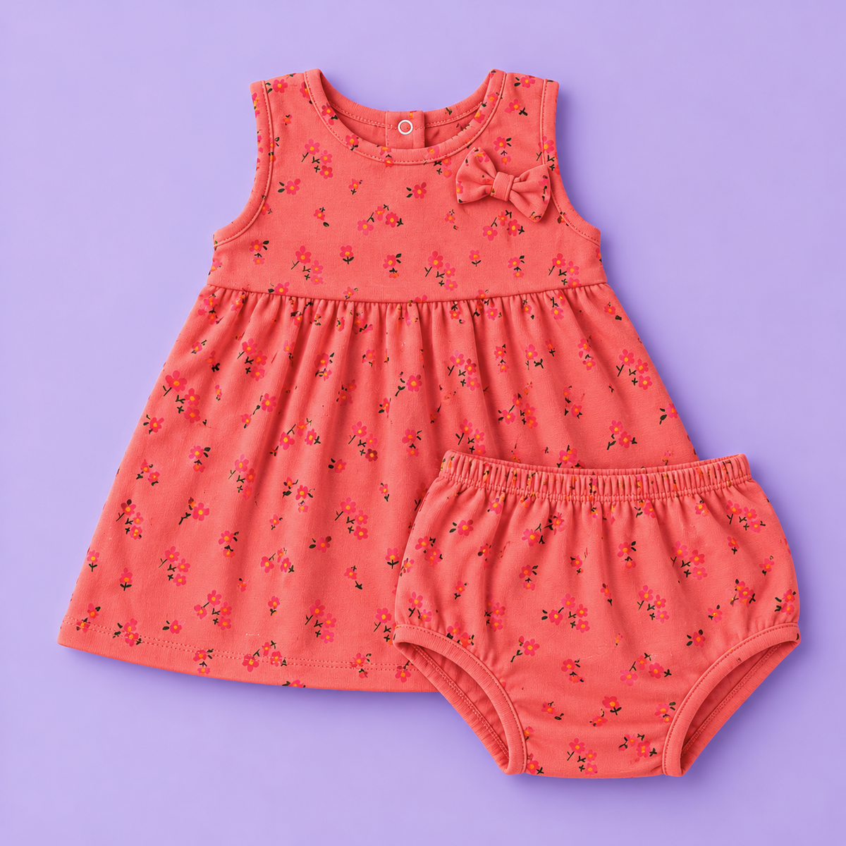 Bow Cotton frock with bloomers - Cherishing Florals