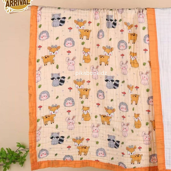Muslin 6 layer Receiving Blanket Colors - Orange Deer - alt view