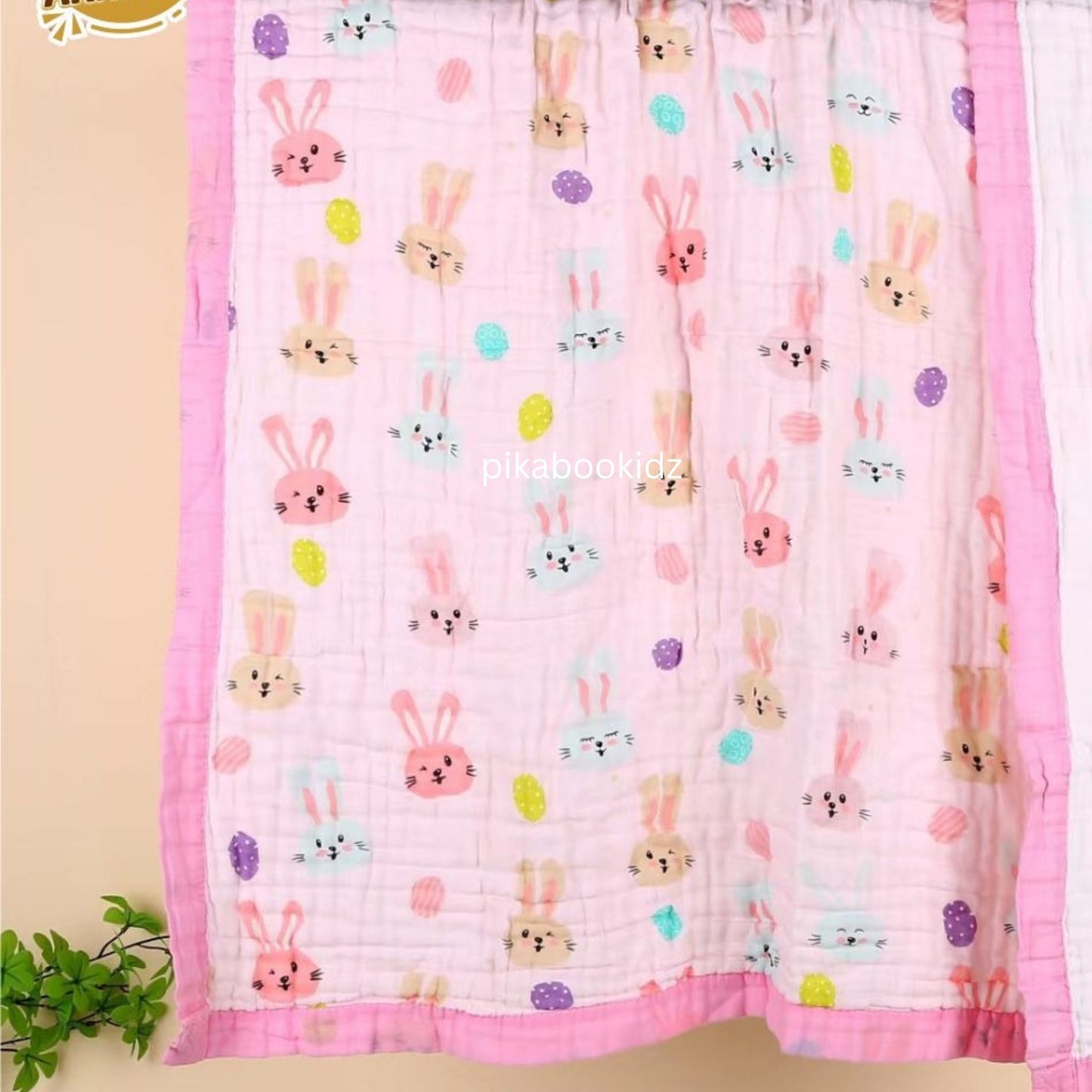 Muslin 6 layer Receiving Blanket Colors - Pink Bunny