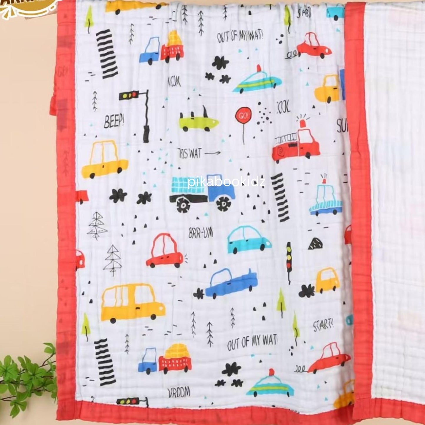 Muslin 6 layer Receiving Blanket Colors - Cool Vehicles