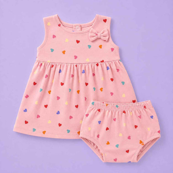 Bow Cotton frock with bloomers - Tiny Heart