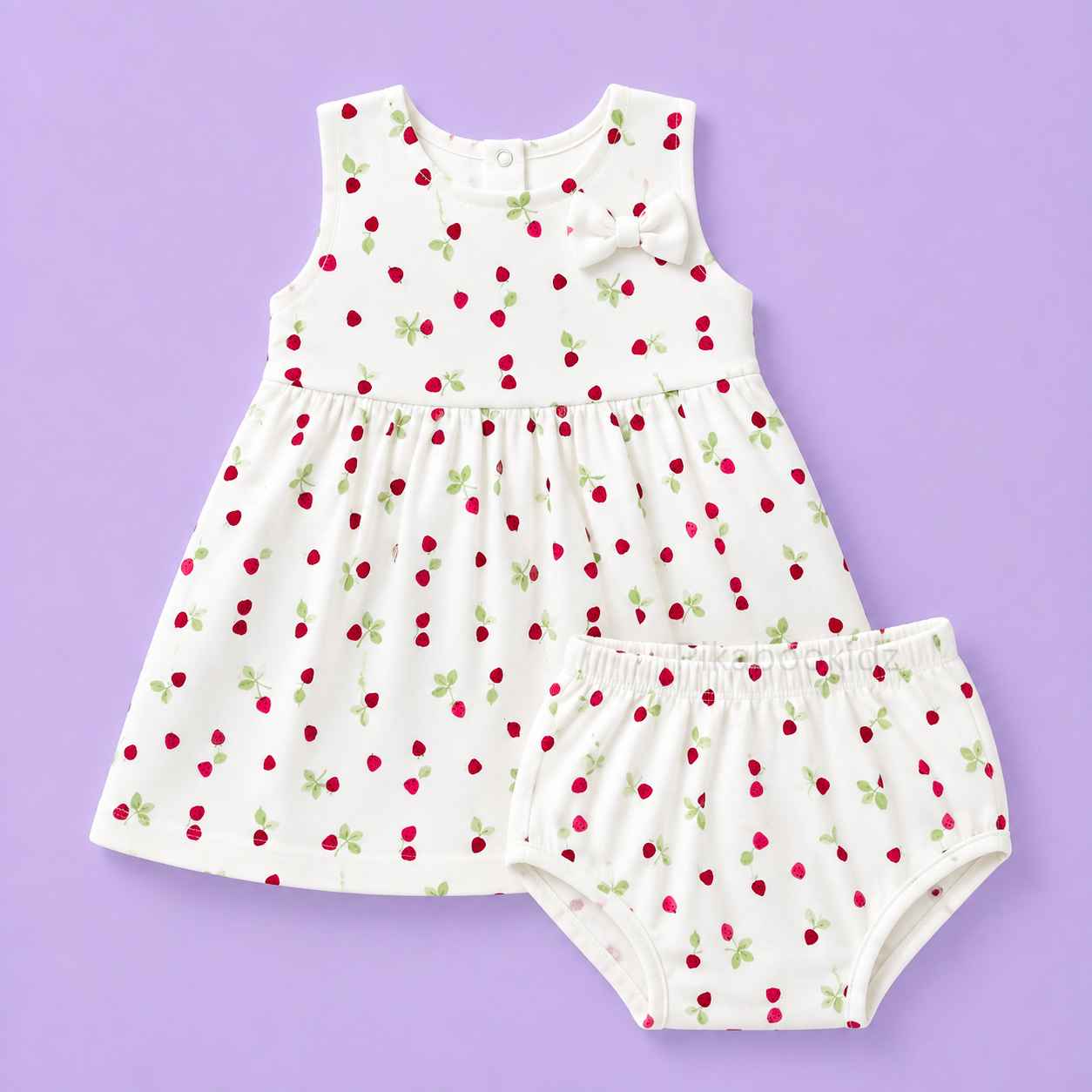 Bow Cotton frock with bloomers - Berry Bliss