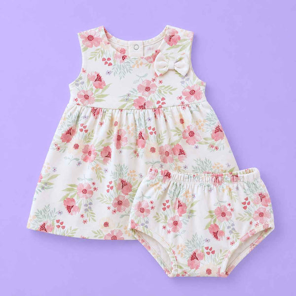 Bow Cotton frock with bloomers - Floral Wishper