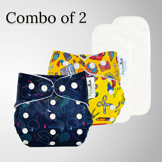 Organic Reusable Cloth Diapers -Combo of 2 (Assorted)