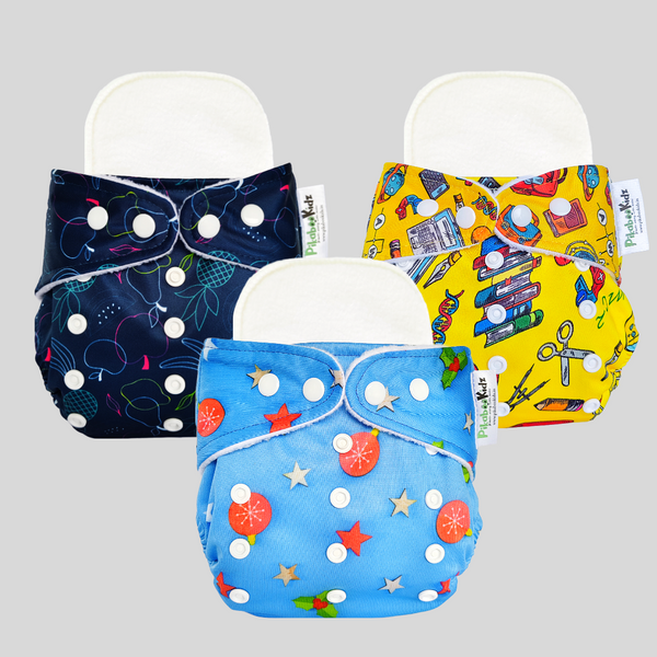 Organic Reusable Cloth Diapers -Combo of 3 (Assorted)
