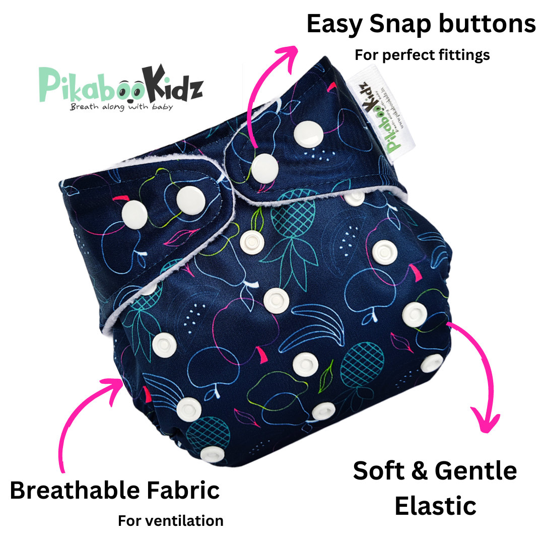 Organic Reusable Cloth Diapers – Fruits Navyblue