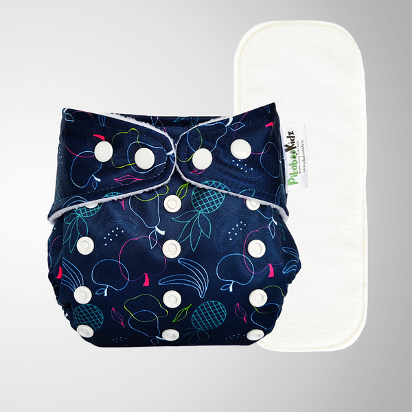 Organic Reusable Cloth Diapers – Fruits Navyblue