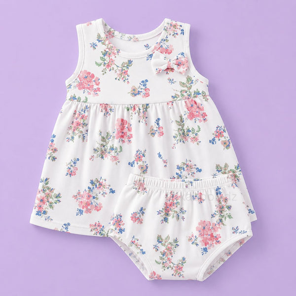 Bow Cotton frock with bloomers - Blossom spring