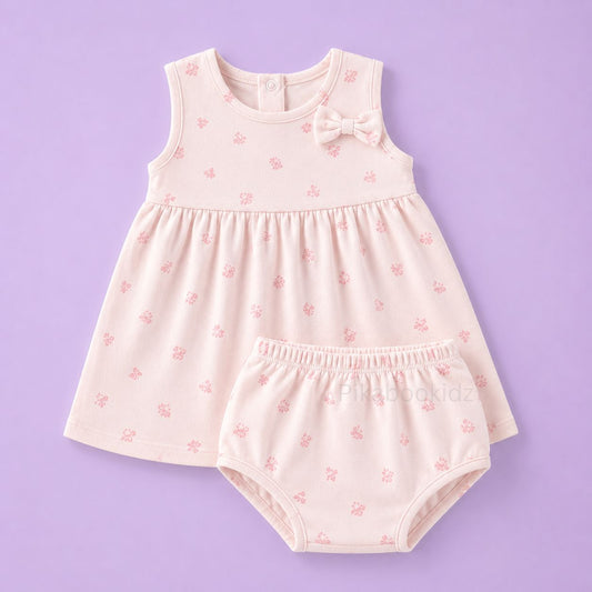 Bow Cotton frock with bloomers - Tiny Rose Charm
