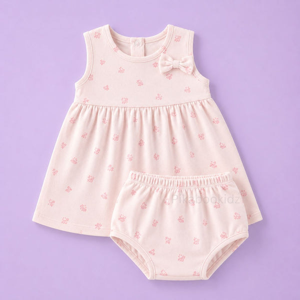 Bow Cotton frock with bloomers - Tiny Rose Charm