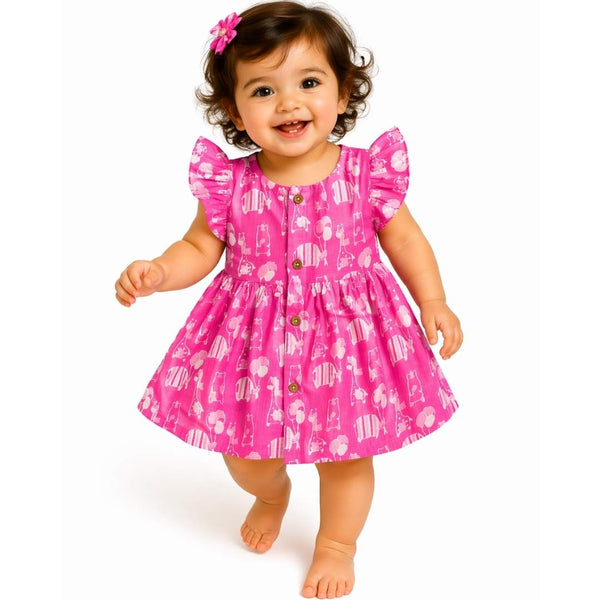 Cotton frill sleeve frock - Pink Safari - alt view