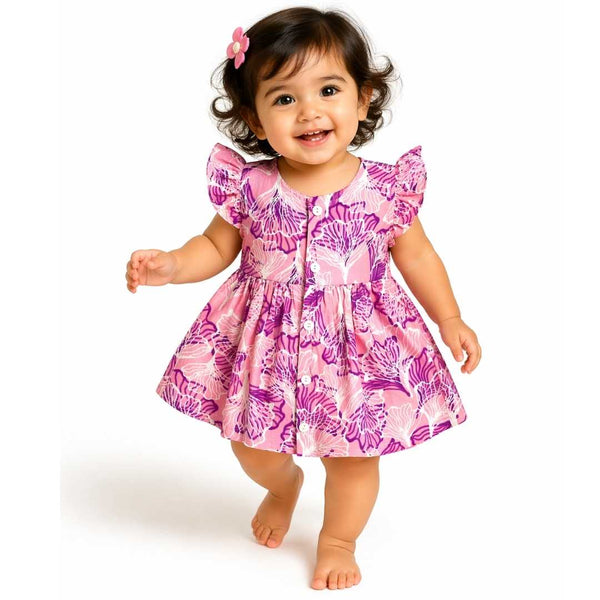 Cotton frill sleeve frock - Lilac Garden - alt view