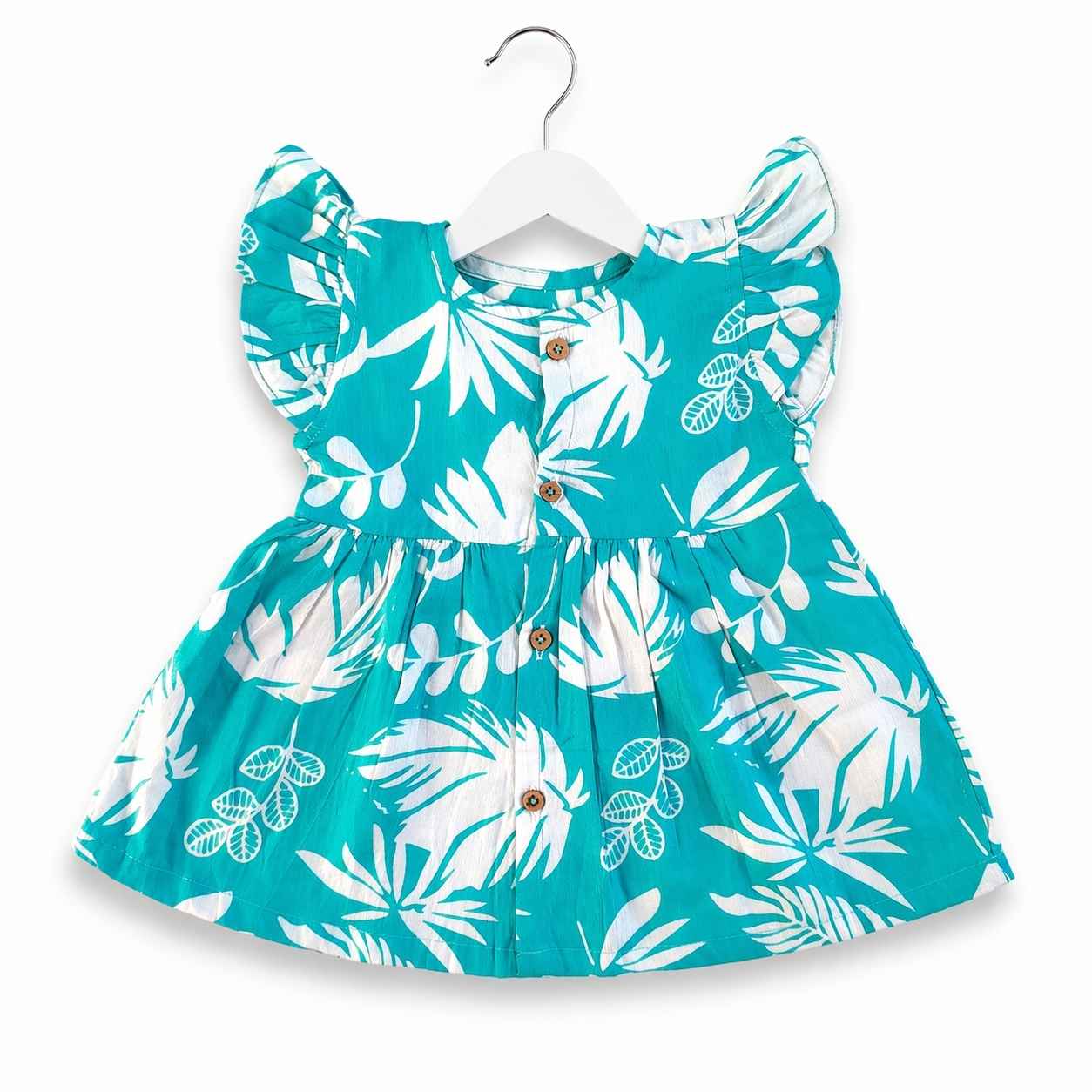Cotton frill sleeve frock - tropical Breeze