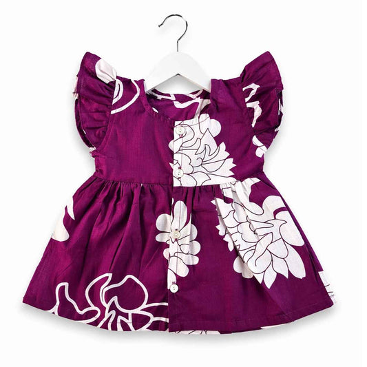 Cotton frill sleeve frock - Royal Purple