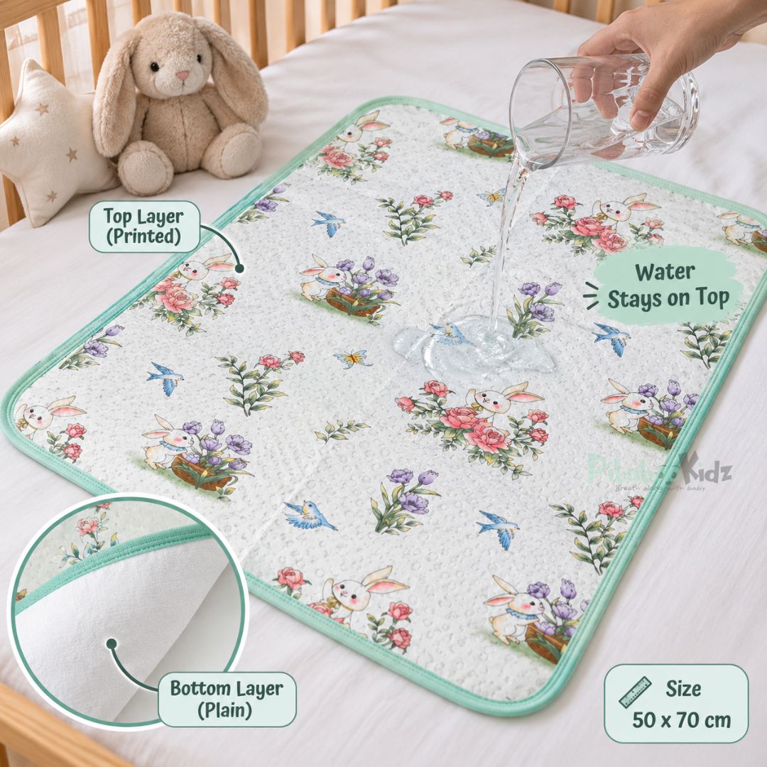 Muslin Cotton Waterproof Baby Dry Sheet - Bunny family