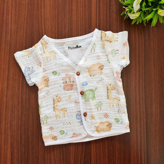 Muslin Half sleeve Button Jabla - animals