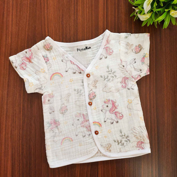 Muslin Half sleeve Button Jabla - unicorn