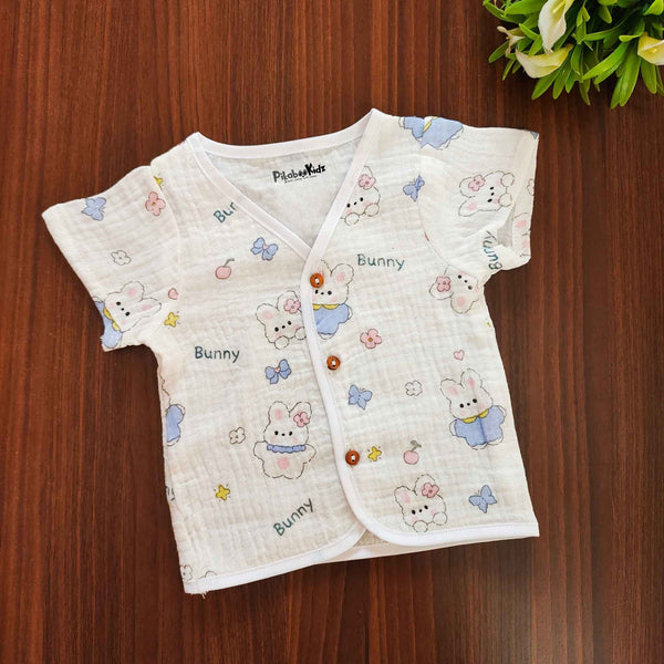Muslin Half sleeve Button Jabla - cute bunny