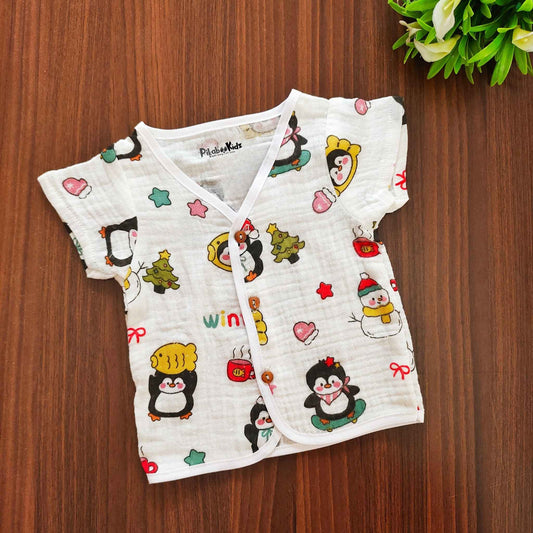 Muslin Half sleeve Button Jabla - penguin