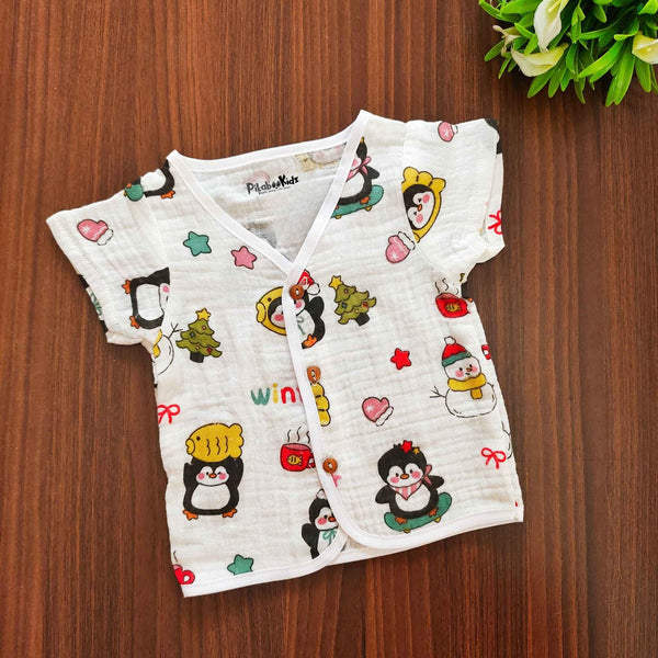 Muslin Half sleeve Button Jabla - penguin
