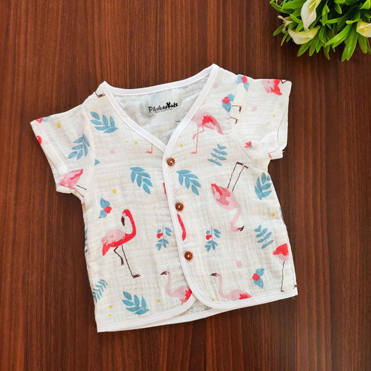 Muslin Half sleeve Button Jabla - flammingo