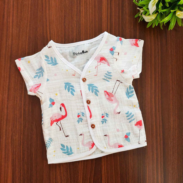 Muslin Half sleeve Button Jabla - flammingo