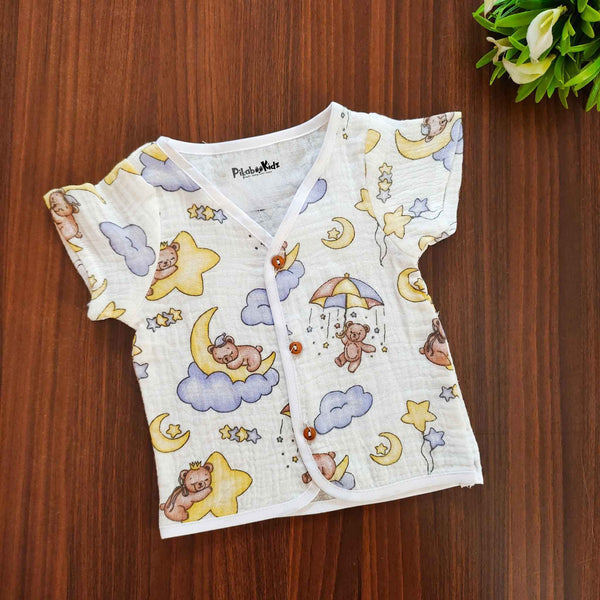 Muslin Half sleeve Button Jabla - teddy