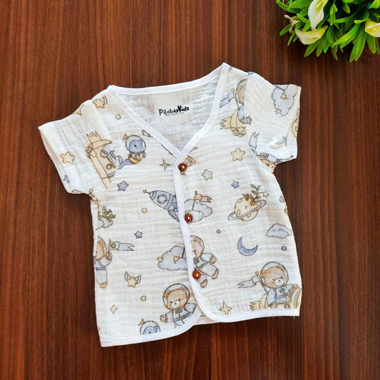 Muslin Half sleeve Button Jabla - space