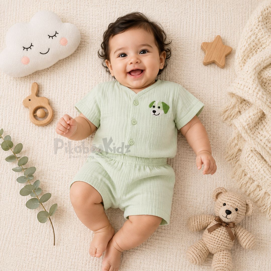 Crinkled Muslin Co-ord Set - Pastel green