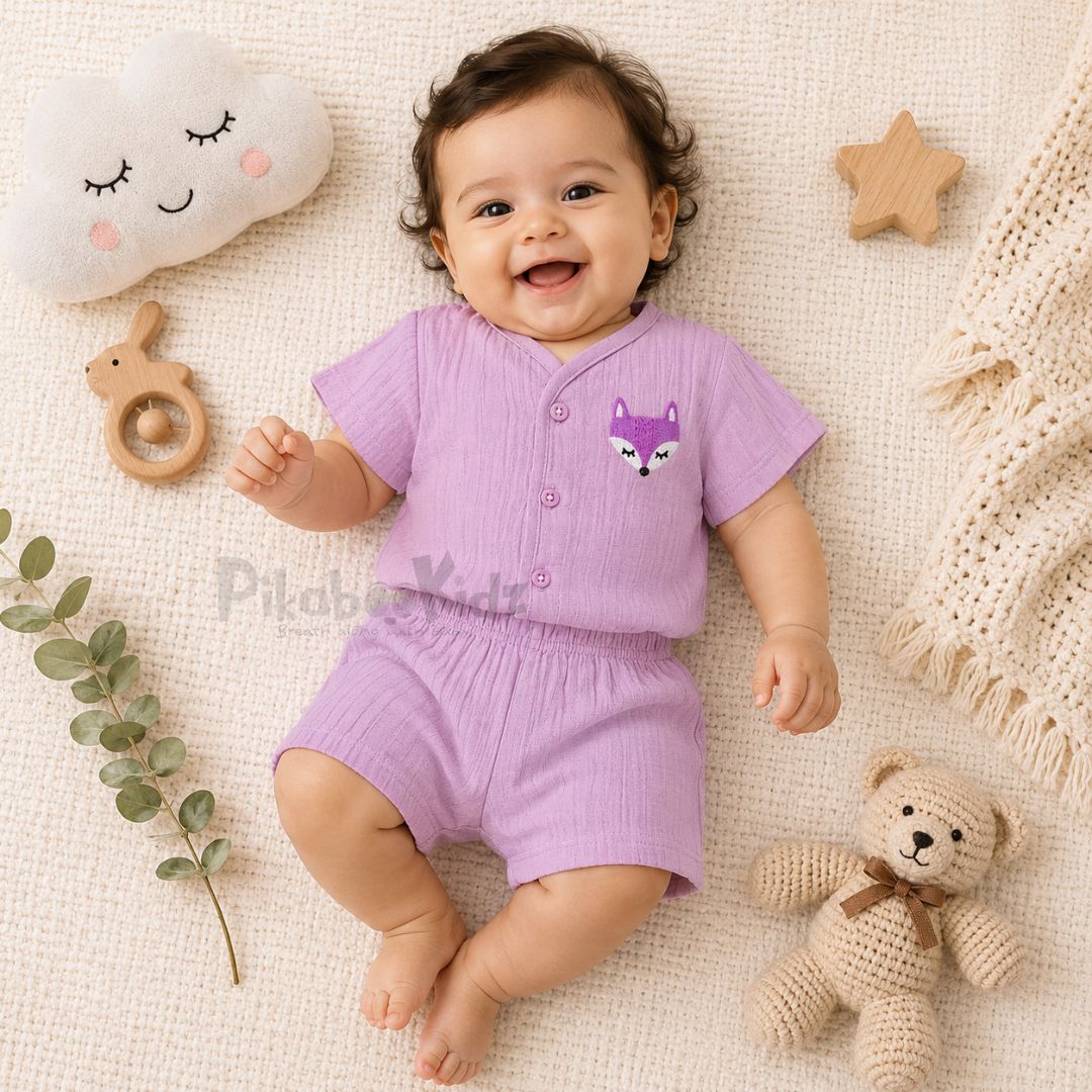 Crinkled Muslin Co-ord Set - Purple