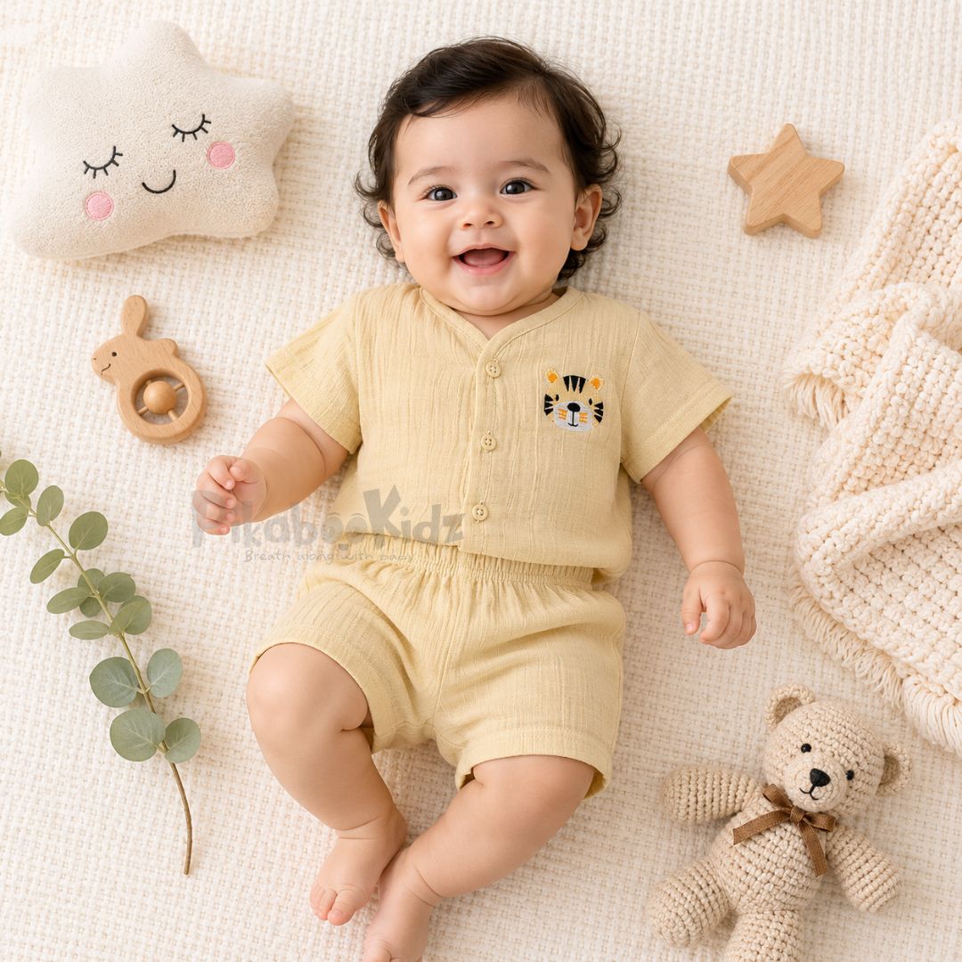 Crinkled Muslin Co-ord Set - Pastel Yellow