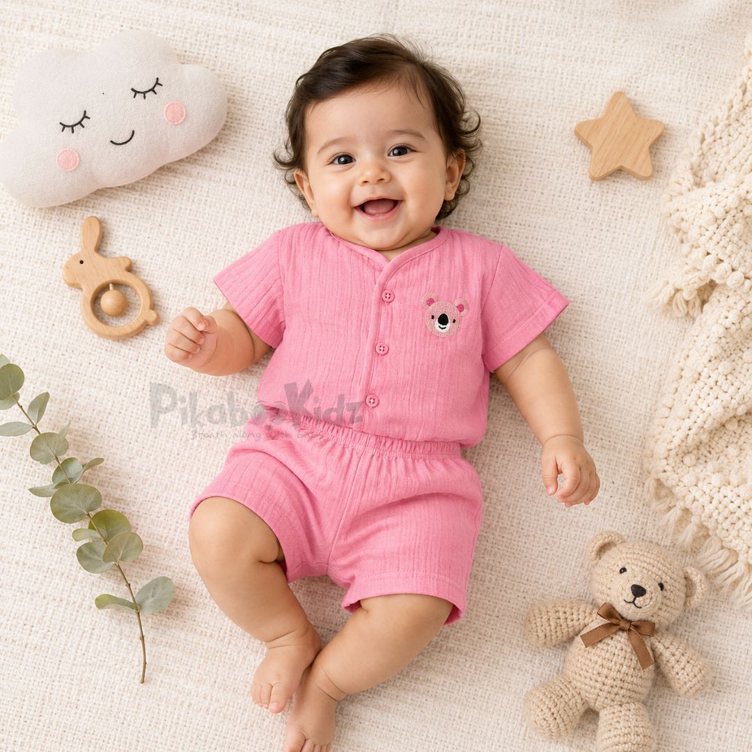 Crinkled Muslin Co-ord Set - Pink