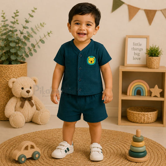Crinkled Muslin Co-ord Set - Teal Green