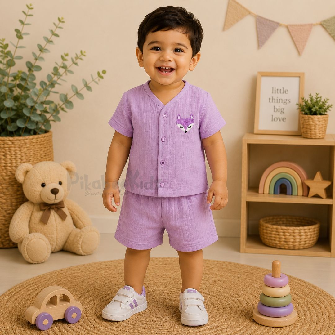 Crinkled Muslin Co-ord Set - Purple